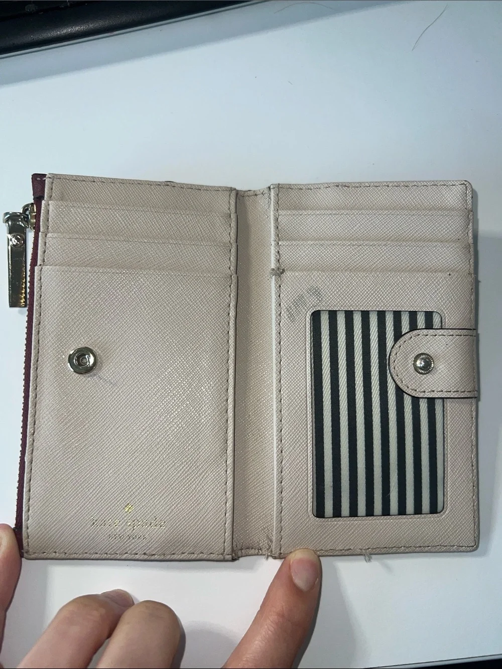 kate spade Two-Tone Burgundy and Cream Zip Card Pouch